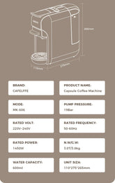 Cafelffe MK-606 5-in-1 Multi Capsule Coffee Machine with 7 Brew Size